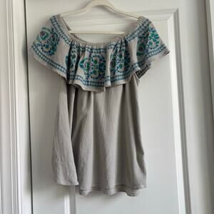 Soft Surroundings Women's Maria Off The Shoulder Embroidered Blouse Sz XL